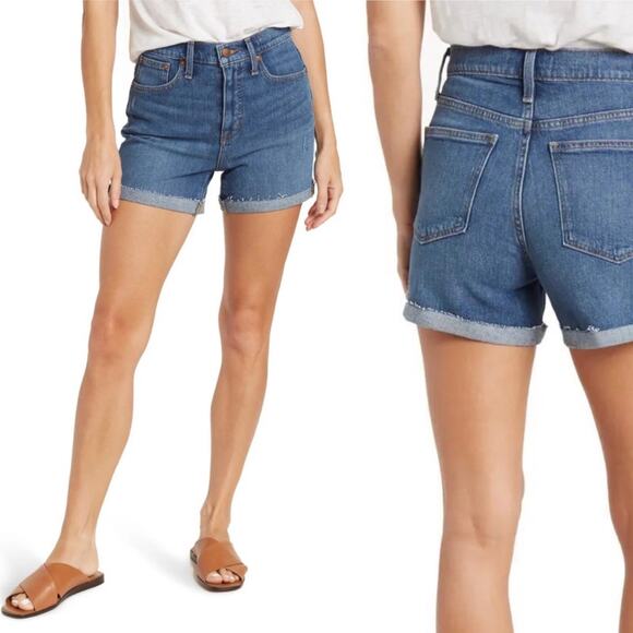 Madewell Cuffed Raw Hem High Rise Denim Shorts Lemoyne Wash Blue Size 24 NWT - Picture 1 of 12